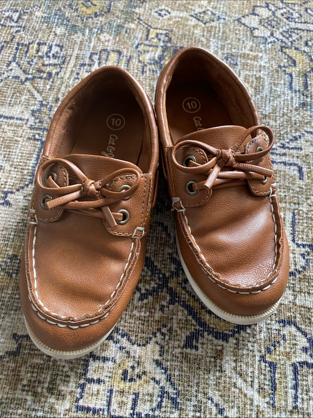 Cat & Jack Tan/Brown Kids Moccasin Boat Shoes- little boy size 10